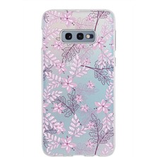 PrintiFy Samsung Galaxy S10E Kapak Floral Pudra Tasarımlı Şeffaf Süper Silikon Kılıf