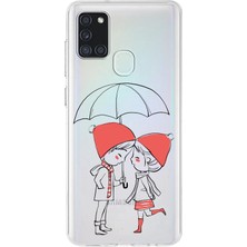 PrintiFy Samsung Galaxy A21S Uyumlu Kapak Aşk Tasarımlı Şeffaf Süper Silikon Kılıf
