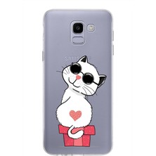 PrintiFy Samsung Galaxy J6 Kapak Cool Cat Tasarımlı Şeffaf Süper Silikon Kılıf