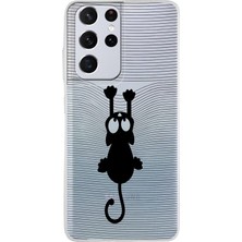 PrintiFy Samsung Galaxy S21 Ultra Kapak Mandala Kedi Tasarımlı Şeffaf Süper Silikon Kılıf