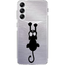 PrintiFy Samsung Galaxy S23 Fe Kamera Korumalı Kapak Çizgi Kedi (Siyah) Tasarımlı Şeffaf Süper Silikon Kılıf