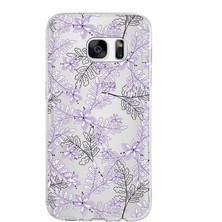 PrintiFy Samsung Galaxy S7 Kapak Floral Lila Tasarımlı Şeffaf Süper Silikon Kılıf