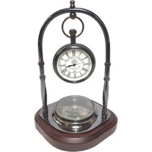 Hediye Sandalı Pirinç Pusula ve Masa Saati Bronz