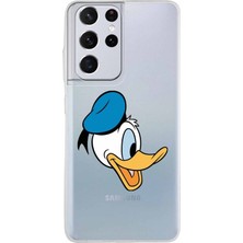 PrintiFy Samsung Galaxy S21 Ultra Kapak Donald Duck Tasarımlı Şeffaf Süper Silikon Kılıf