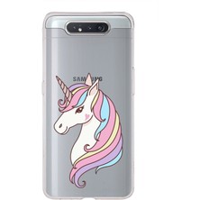 PrintiFy Samsung Galaxy A80 Uyumlu Kapak Unicorn Tasarımlı Şeffaf Süper Silikon Kılıf