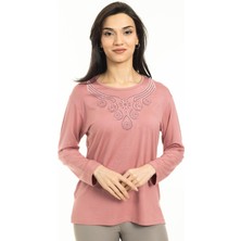 Mutlu City Kadın Orta Yaş ve Üzeri Yeni Model Yuvarlak Yaka Likralı Anne Penye Bluz 30550