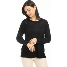 Mutlu City Kadın Orta Yaş ve Üzeri Yeni Model Yuvarlak Yaka Likralı Anne Penye Bluz 30550