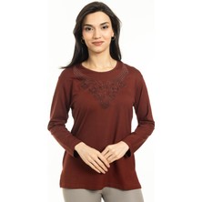 Mutlu City Kadın Orta Yaş ve Üzeri Yeni Model Yuvarlak Yaka Likralı Anne Penye Bluz 30550