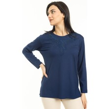 Mutlu City Yeni Sezon Kadın Orta Yaş Ve Üzeri Yeni Model Yuvarlak Yaka Likralı Anne Penye Bluz 30540