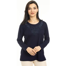 Mutlu City Kadın Orta Yaş ve Üzeri Yeni Model Yuvarlak Yaka Likralı Anne Penye Bluz 30550