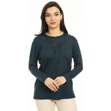 Mutlu City Yeni Sezon Kadın Orta Yaş ve Üzeri Yeni Desen Triko Yaka Likralı Anne Penye Bluz 30520