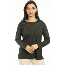 Mutlu City Kadın Orta Yaş ve Üzeri Yeni Model Yuvarlak Yaka Likralı Anne Penye Bluz 30550