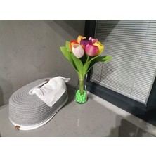 Home Decors By Özlem Oval Peçetelik Pamuk Jüt Hasır Peçetelik Sofra Dekoratif Sepet Hasır Sepet DÜZENLEYICI-27X15X8CM