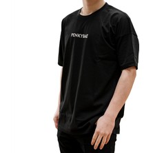 Penkybae Erkek Oversize Fit %100 Pamuk Kalın Dokulu Baskılı Siyah T-Shirt