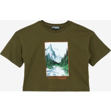 Discovery Expedition Baskılı Haki Kadın T-Shirt D4SG-TST3097