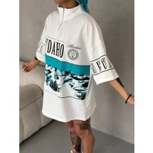 Poppytex Unisex Baskılı Yarım Fermuarlı T-Shirt - Beyaz