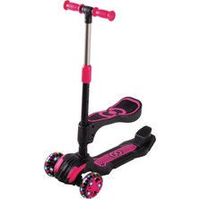 2 Süper Sağlam Oturmalı Skutır Cool Wheels LED Işıklı Oturaklı Pembe Combo Scooter Pembe