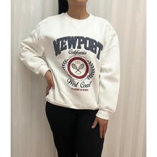 Mint Kadın 3 İp Sıfır Yaka Newport Işlemeli Baskılı Sweat Ekru