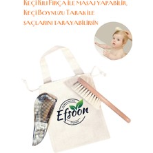 Efsoon Organics Bebek Saç Fırçası ve Tarak Büyük Boy Keçi Kılı Fırça ve Keçi Boynuzu Kemik Tarak Isim Yazılabilir