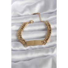 Fy Butik 316L Çelik Gold Renk Isim Yazılabilir Plaka Model Kadın Bileklik