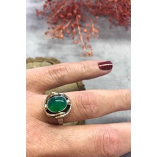 Nsa Sılver Akik Taşlı Gümüş Yüzük 925 Ayar Doğal Taş Yeşil Akik Ayarlı Yüzük