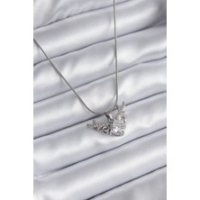 Fy Butik 316L Çelik Gümüş Renk Zirkon Taşlı Boynuz Model Kadın Kolye