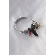 Fy Butik Çelik Charm Model Siyah Kelebek Figür Yaprak Detay Kadın Bileklik