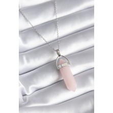 Fy Butik 316L Çelik Gümüş Renk Pembe Taşlı Kadın Kolye