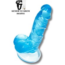 ada marketing Mavi Renkli Strapon Dildo Belden Bağlama Kemeri ve Krem Hediyeli Yapay Penis