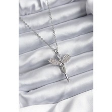 Fy Butik 316L Çelik Gümüş Renk Zirkon Taşlı Melek Model Kadın Kolye