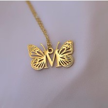 N!da Jewelry 925 Ayar Gümüş Kelebek Detaylı Harf Kolye