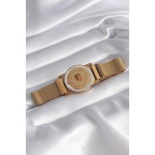 Fy Butik 316L Çelik Gold Renk Mıknatıslı Hasır Zirkon Taşlı Çeyrek Altın Model Kadın Bileklik