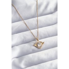 Fy Butik 316L Çelik Gold Renk Zincir Zirkon Taşlı Kalp Model Kadın Kolye