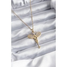 Fy Butik 316L Çelik Gold Renk Zirkon Taşlı Melek Model Kadın Kolye