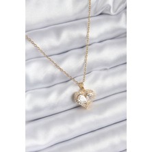 Fy Butik 316L Çelik Gold Renk Zirkon Taşlı Kalp Model Kadın Kolye