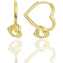 Söğütlü Silver Gümüş Altın Yaldızlı Sallantılı 20 mm Kalp Küpe SGTL12401GOLD
