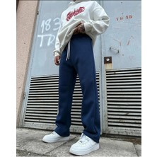 Fitgo Lacivert Baggy Bol Kesim 3 Iplik Pamuklu Geniş Paça Eşofman Alt