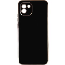 Teknomoda Samsung Galaxy A03 Kılıf Kenarları Gold Kamera Korumalı Renkli Pastel Silikon Siyah Bark