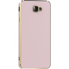 Teknomoda Samsung Galaxy J7 Prime Kılıf Kenarları Gold Kamera Korumalı Renkli Pastel Silikon Rose Gold Bark