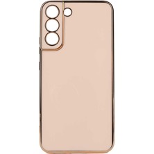 Teknomoda Samsung Galaxy S22 Plus Kılıf Kenarları Gold Kamera Korumalı Renkli Pastel Silikon Rose Gold Bark