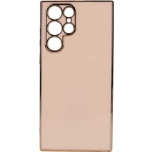 Teknomoda Samsung Galaxy S22 Ultra Kılıf Kenarları Gold Kamera Korumalı Renkli Pastel Silikon Rose Gold Bark