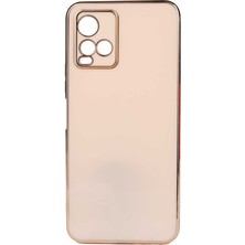 Teknomoda Vivo Y21S Kılıf Kenarları Gold Kamera Korumalı Renkli Pastel Silikon Rose Gold Bark