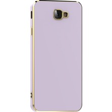 Teknomoda Samsung Galaxy J7 Prime Kılıf Kenarları Gold Kamera Korumalı Renkli Pastel Silikon Lila Bark