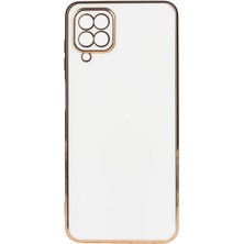 Teknomoda Samsung Galaxy A12 Kılıf Kenarları Gold Kamera Korumalı Renkli Pastel Silikon Beyaz Bark