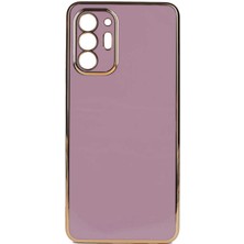 Teknomoda Samsung Galaxy Note 20 Ultra Kılıf Kenarları Gold Kamera Korumalı Renkli Pastel Silikon Mor Bark