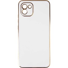 Teknomoda Samsung Galaxy A03 Kılıf Kenarları Gold Kamera Korumalı Renkli Pastel Silikon Beyaz Bark