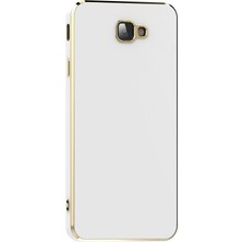 Teknomoda Samsung Galaxy J7 Prime Kılıf Kenarları Gold Kamera Korumalı Renkli Pastel Silikon Beyaz Bark