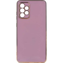 Teknomoda Samsung Galaxy A33 5g Kılıf Kenarları Gold Kamera Korumalı Renkli Pastel Silikon Mor Bark