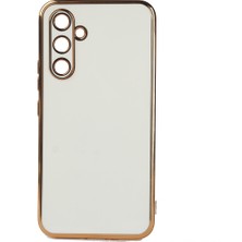 Teknomoda Samsung Galaxy A34 Kılıf Kenarları Gold Kamera Korumalı Renkli Pastel Silikon Beyaz Bark