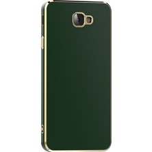Teknomoda Samsung Galaxy J7 Prime Kılıf Kenarları Gold Kamera Korumalı Renkli Pastel Silikon Koyu Yeşil Bark